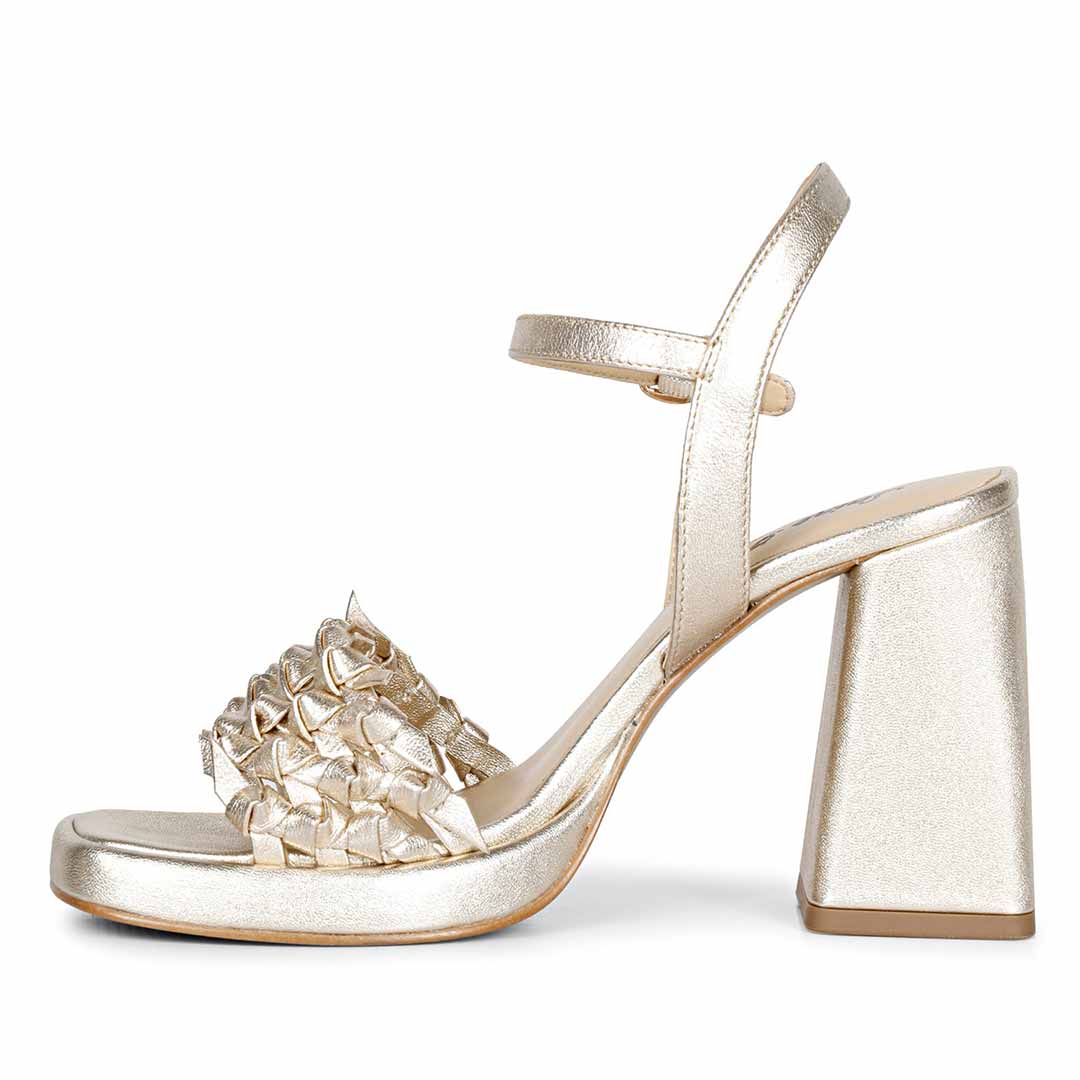 Saint Joy Metallic Gold Hand Woven Leather Block Heels - Image 4