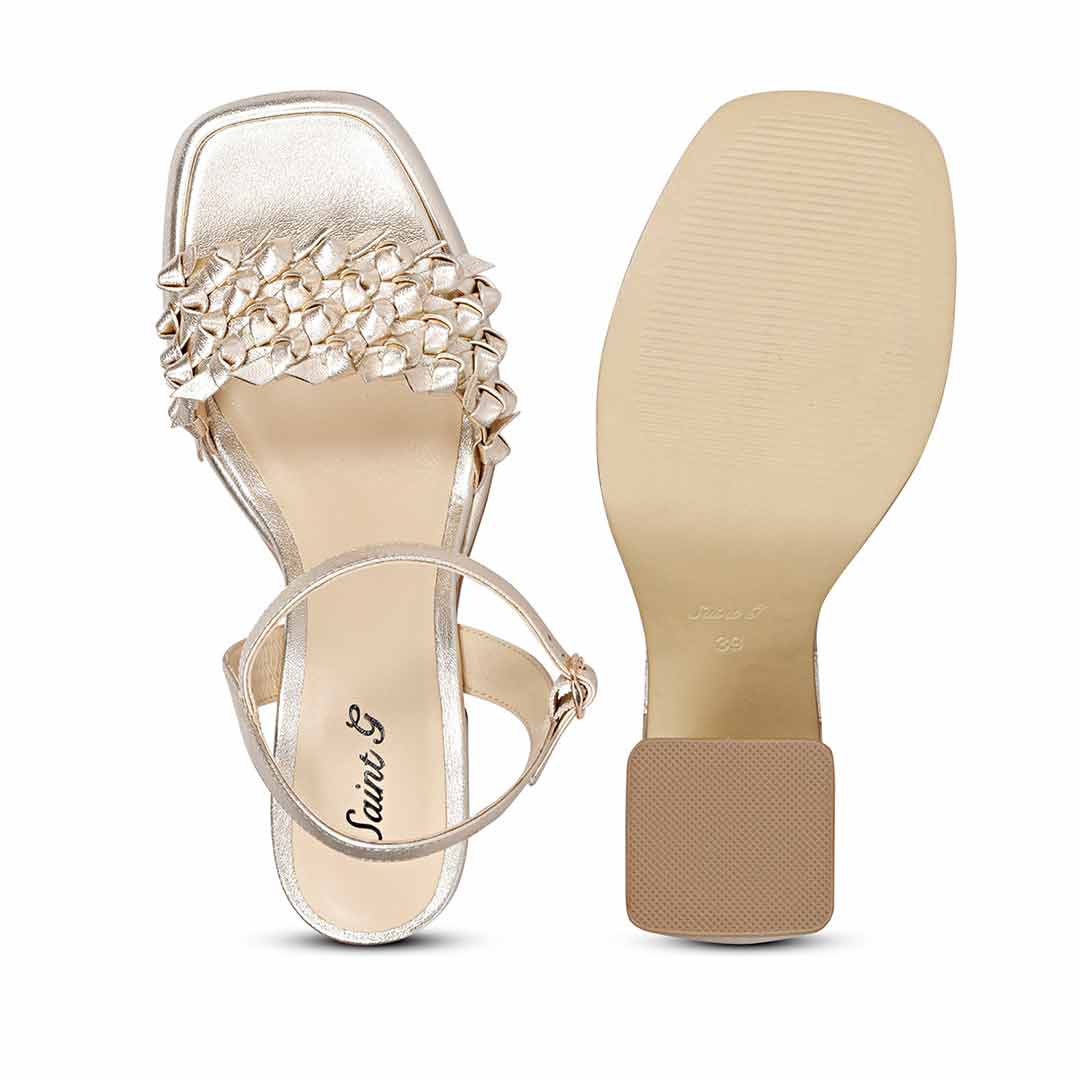 Saint Joy Metallic Gold Hand Woven Leather Block Heels - Image 7