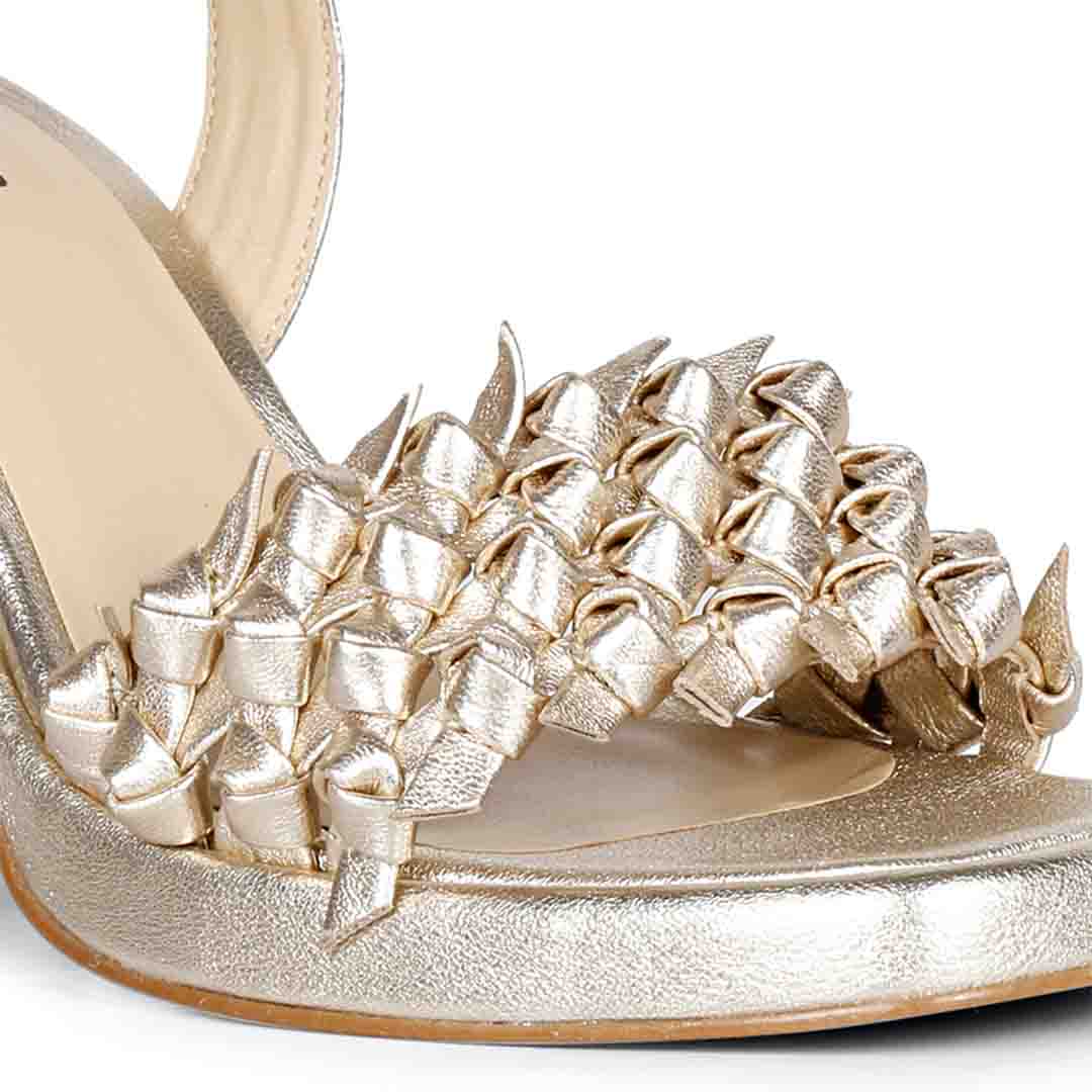 Saint Joy Metallic Gold Hand Woven Leather Block Heels - Image 8