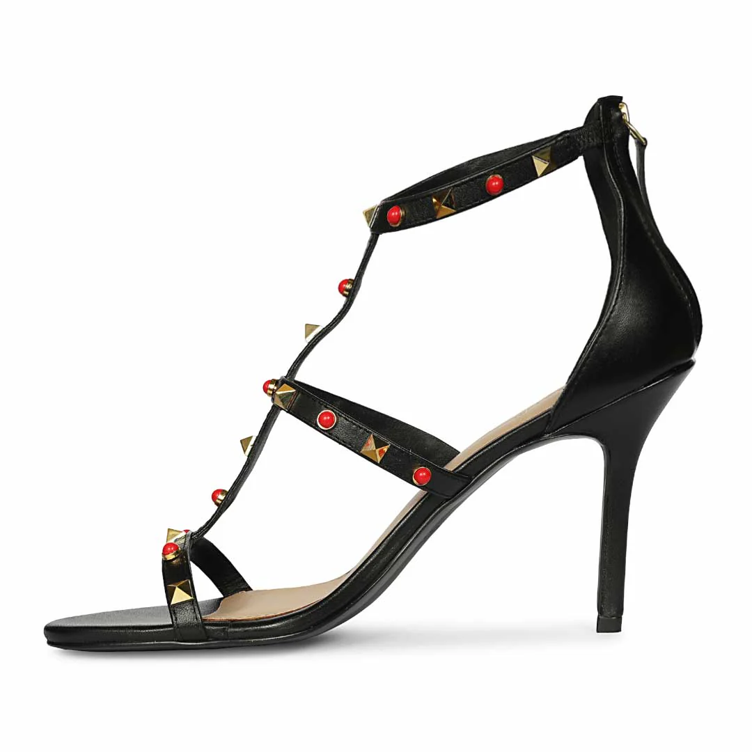 Saint Juniper Studded Black Leather Stilettos - Image 3