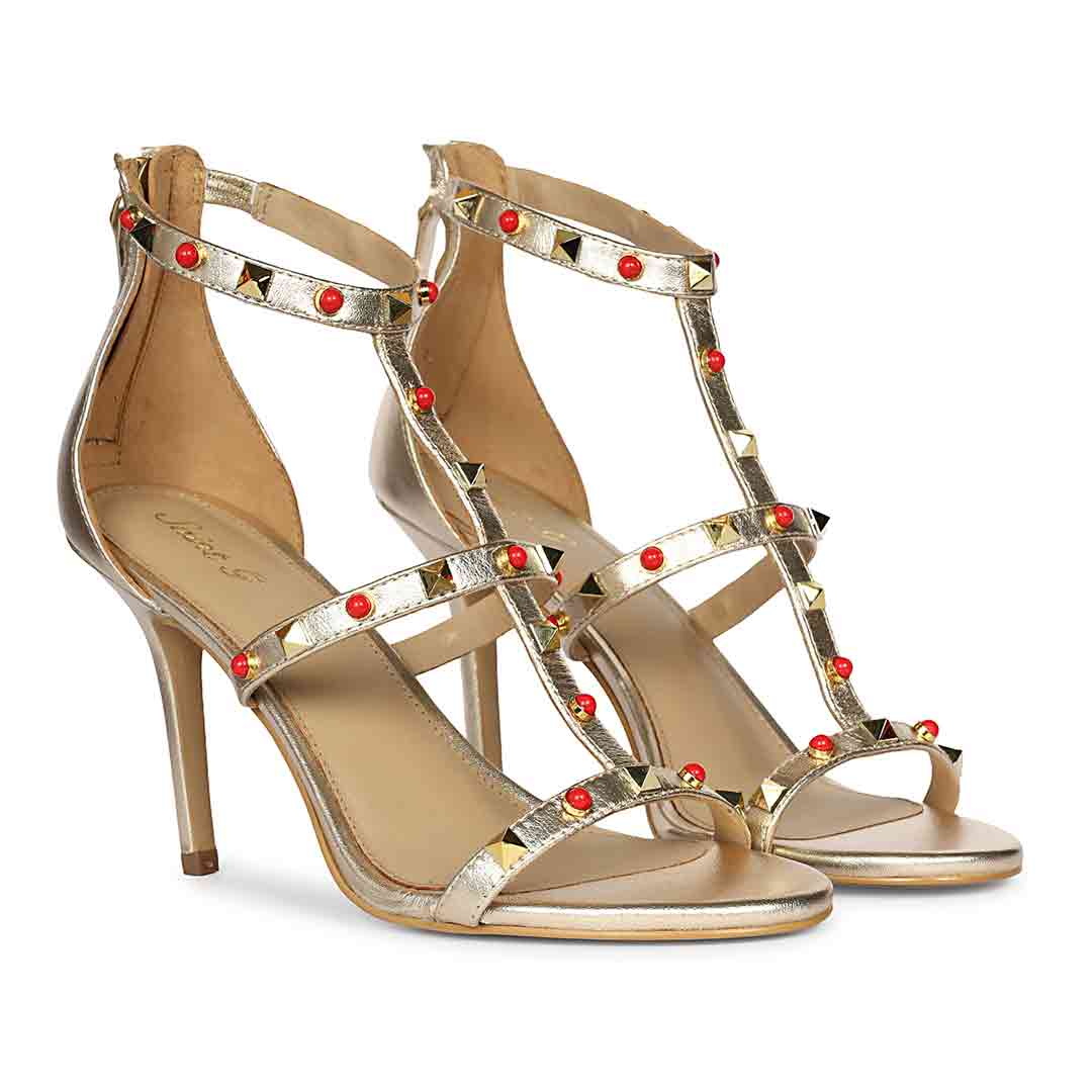 Saint Juniper Studded Metallic Gold Leather Stilettos - Image 3