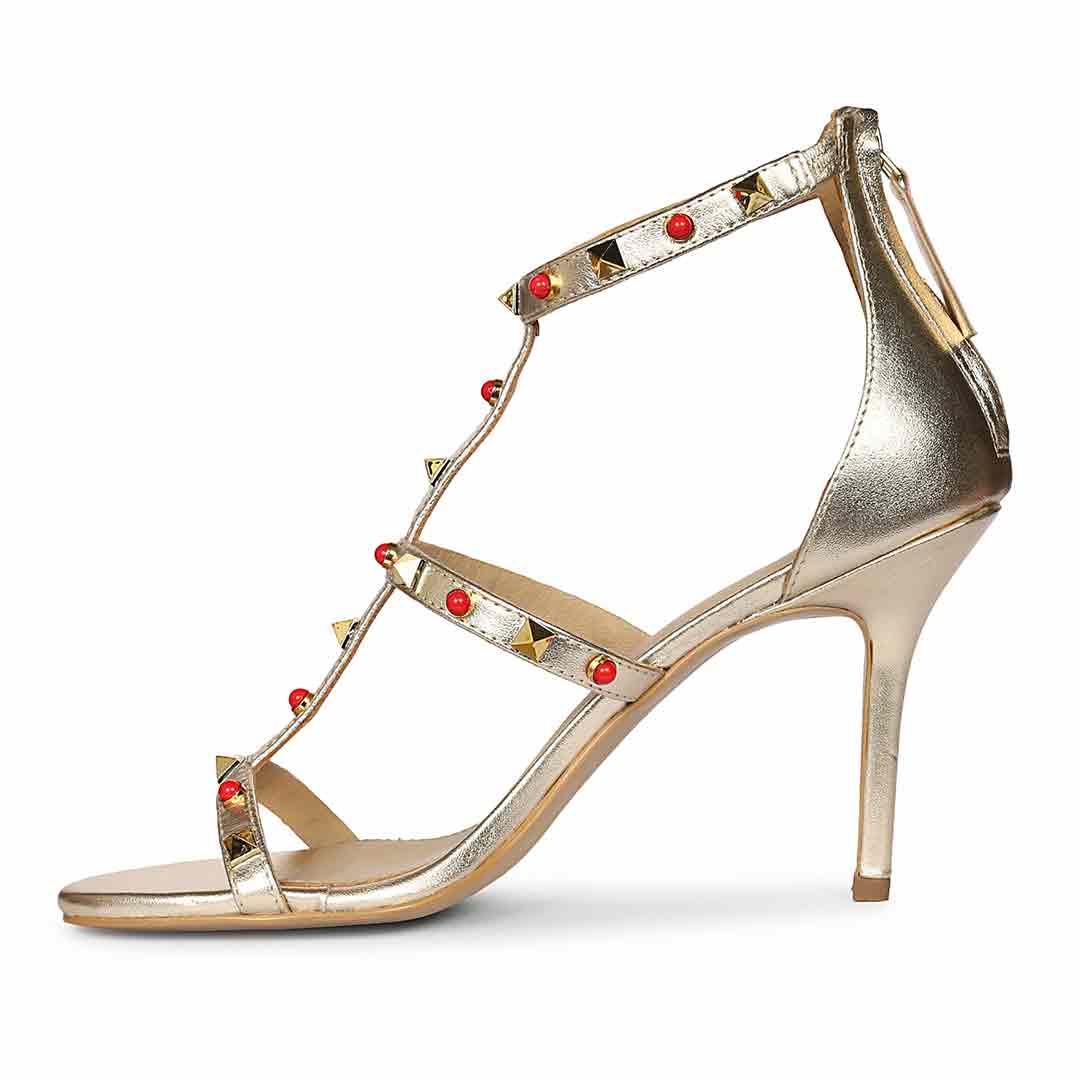 Saint Juniper Studded Metallic Gold Leather Stilettos - Image 4