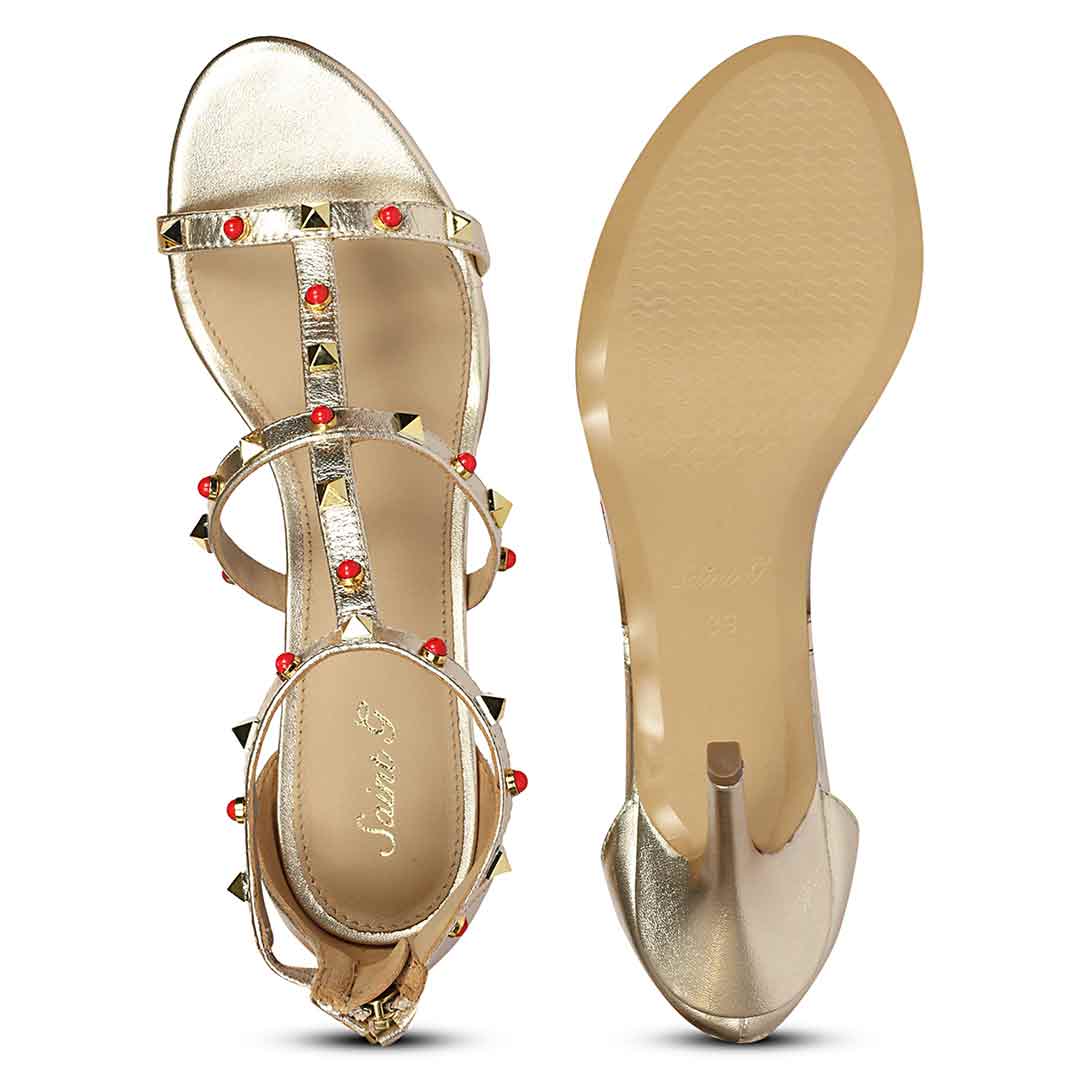 Saint Juniper Studded Metallic Gold Leather Stilettos - Image 7