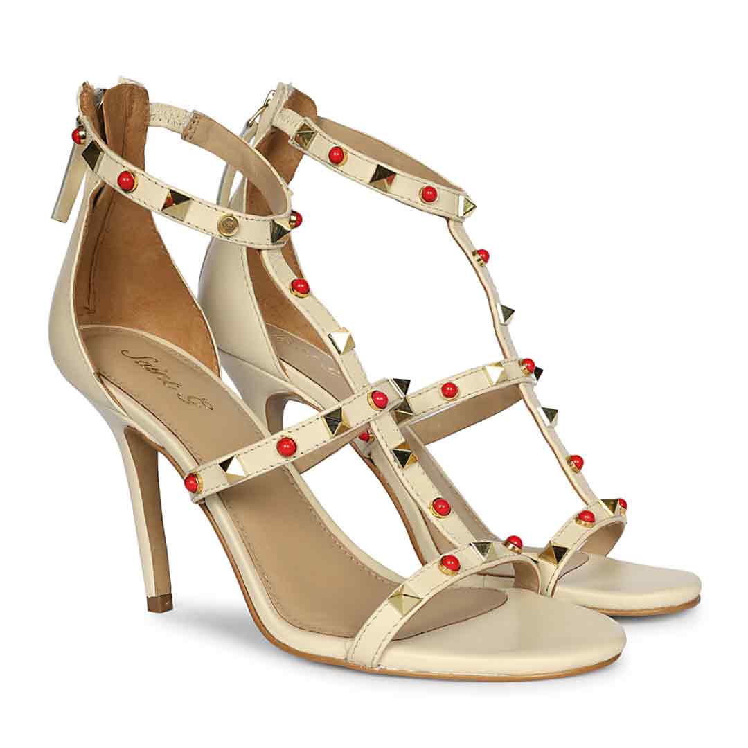 Saint Juniper Studded Off-White Leather Stilettos - Image 2