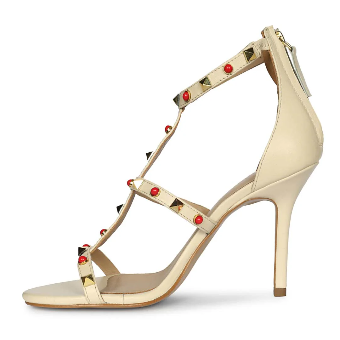 Saint Juniper Studded Off-White Leather Stilettos - Image 3