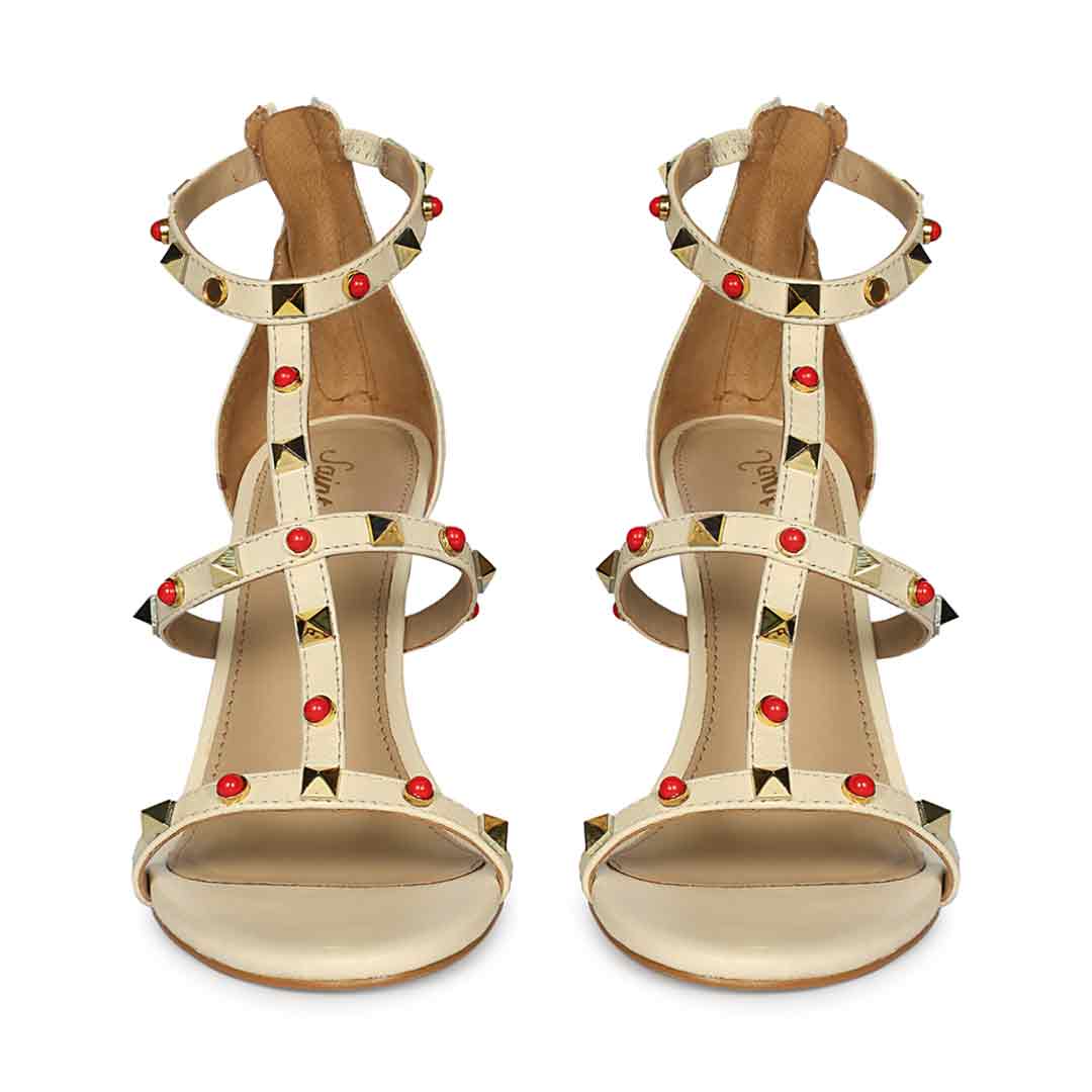 Saint Juniper Studded Off-White Leather Stilettos - Image 4