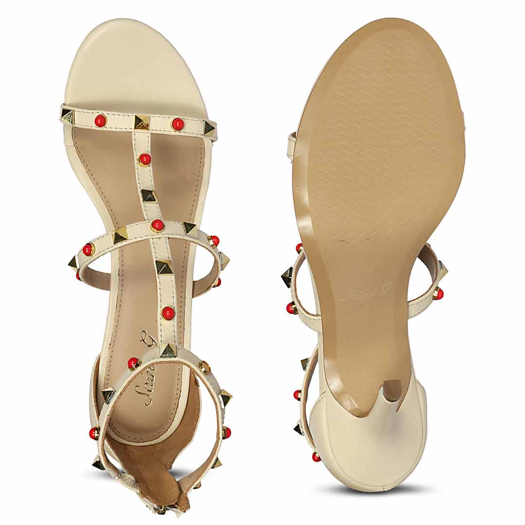 Saint Juniper Studded Off-White Leather Stilettos - Image 6