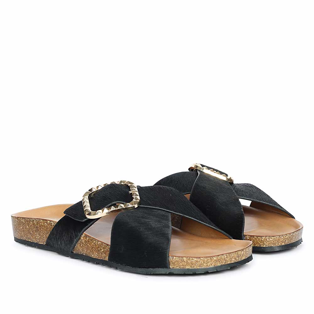 Saint Juno Black Pony Leather Sandals - Image 3