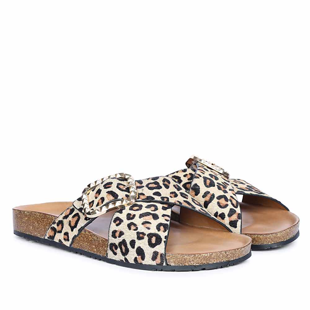 Saint Juno Leo Pony Print Leather Sandals - Image 2