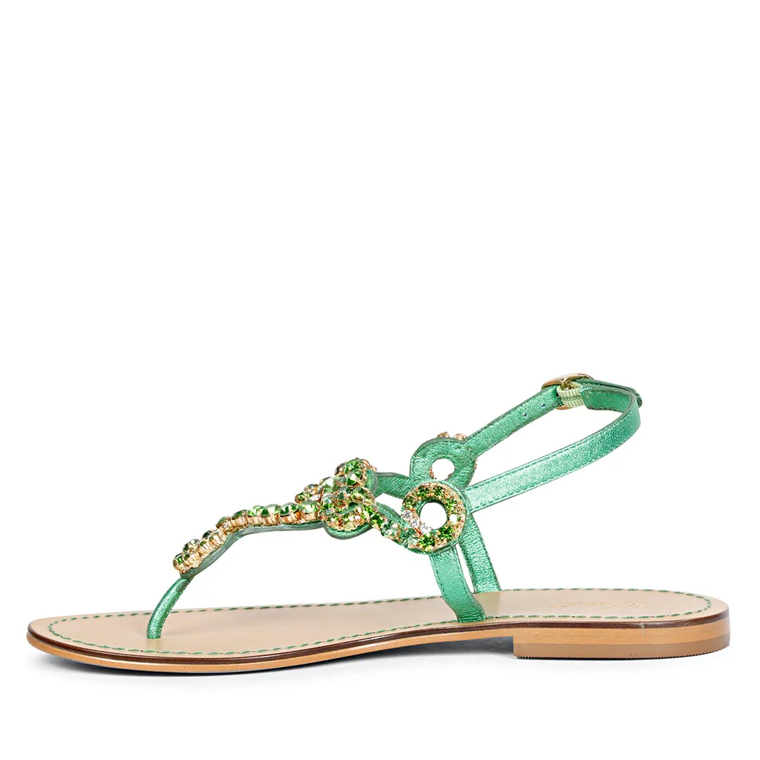 Saint Kaia Gold Stone Metallic Green Leather Sandals - Image 4