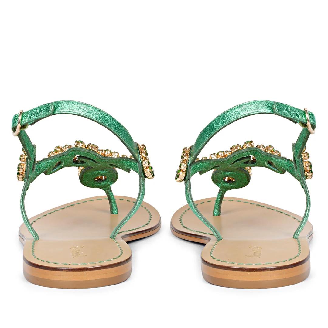 Saint Kaia Gold Stone Metallic Green Leather Sandals - Image 6