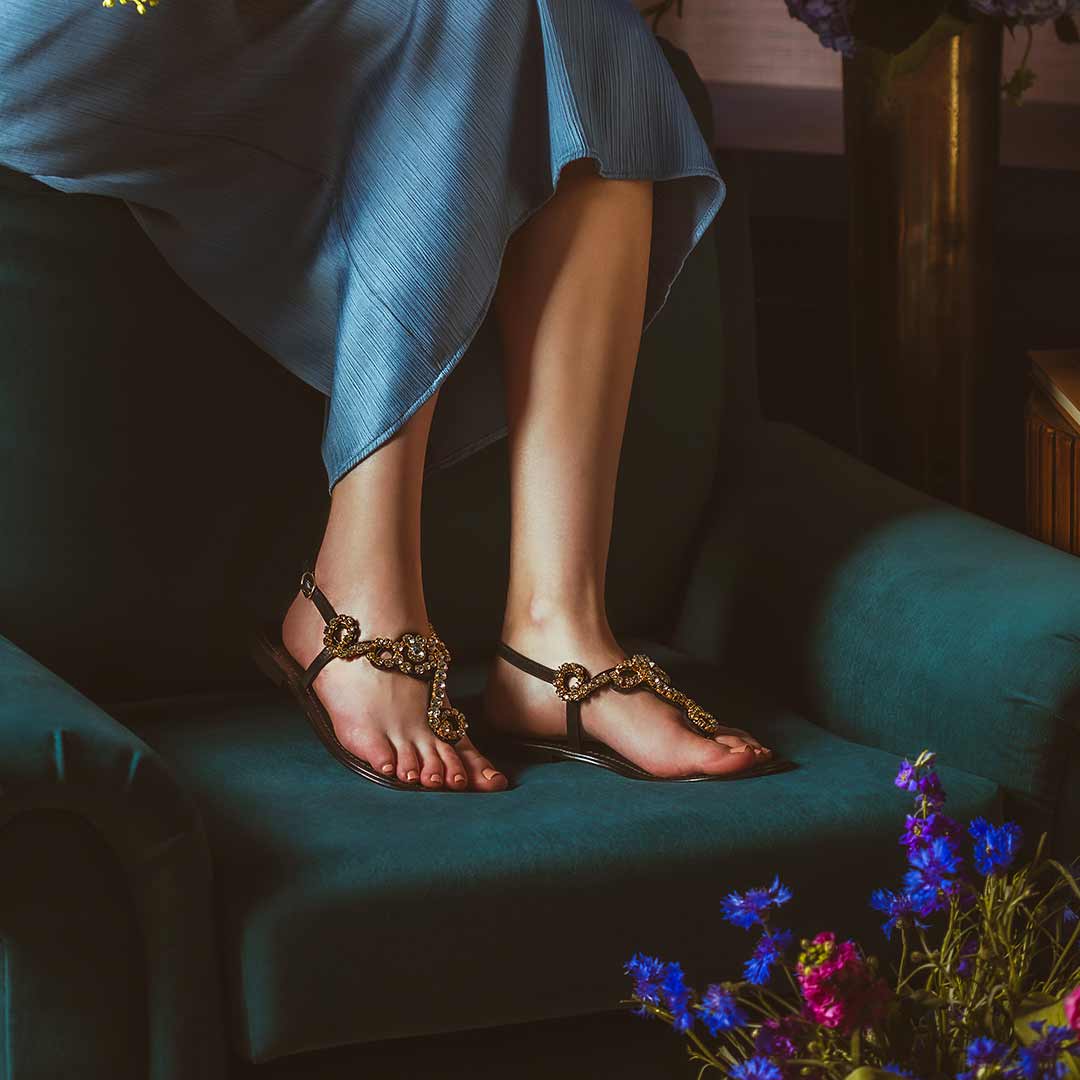 Saint Kaia Transparent Stone Black Leather Sandals - Image 2