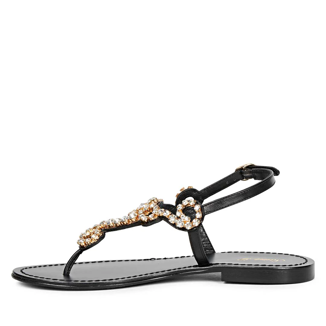 Saint Kaia Transparent Stone Black Leather Sandals - Image 4