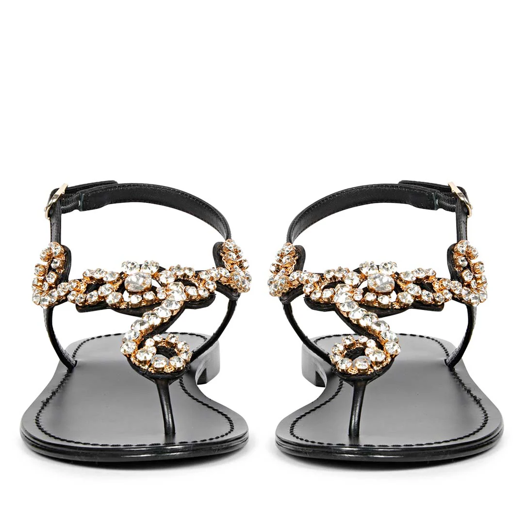Saint Kaia Transparent Stone Black Leather Sandals - Image 5
