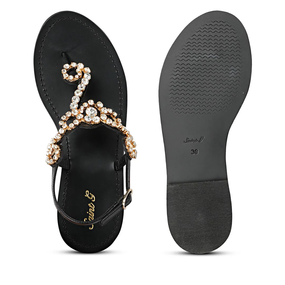 Saint Kaia Transparent Stone Black Leather Sandals - Image 6