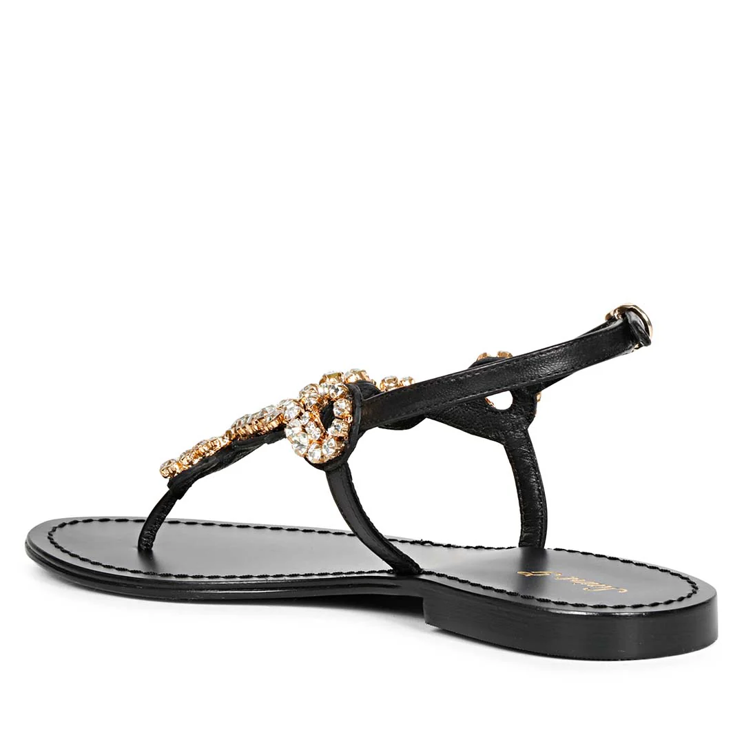 Saint Kaia Transparent Stone Black Leather Sandals - Image 7