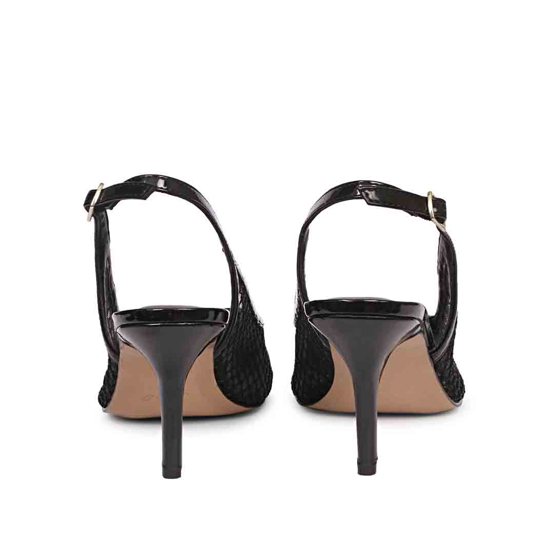 Saint Katy Black Leather & Premium Net Slingback Pumps - Image 5