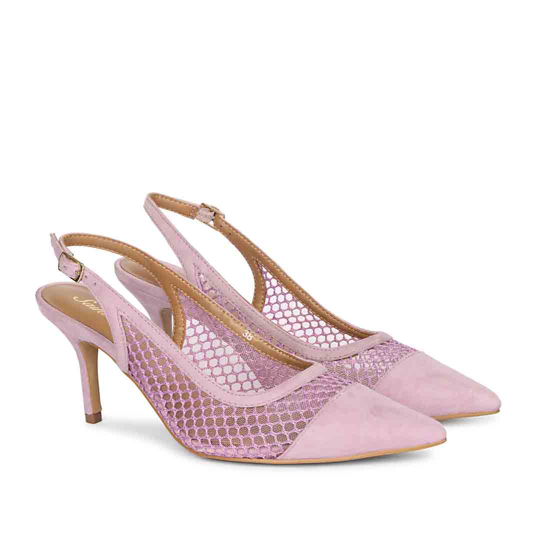 Saint Katy Lilac Leather & Premium Net Slingback Pumps - Image 3