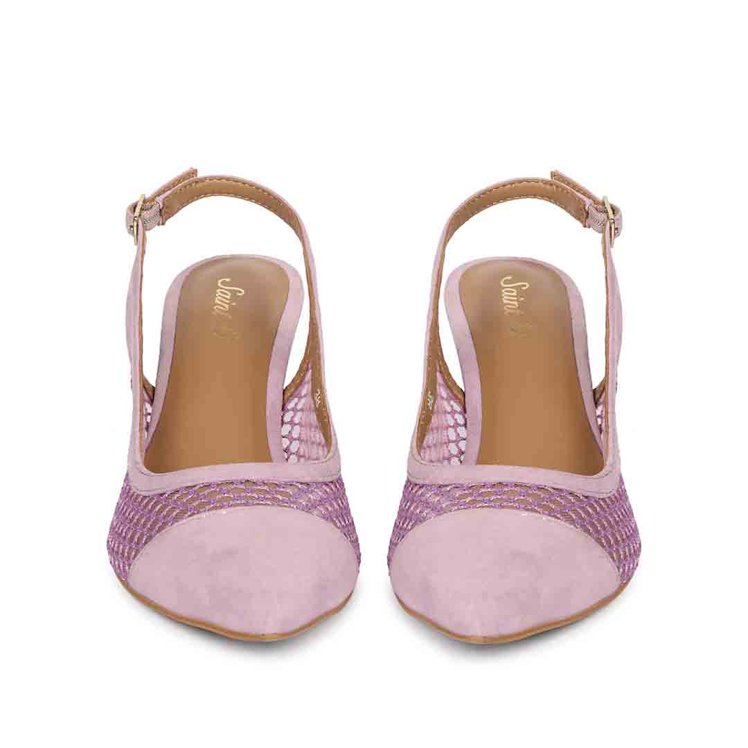 Saint Katy Lilac Leather & Premium Net Slingback Pumps - Image 4