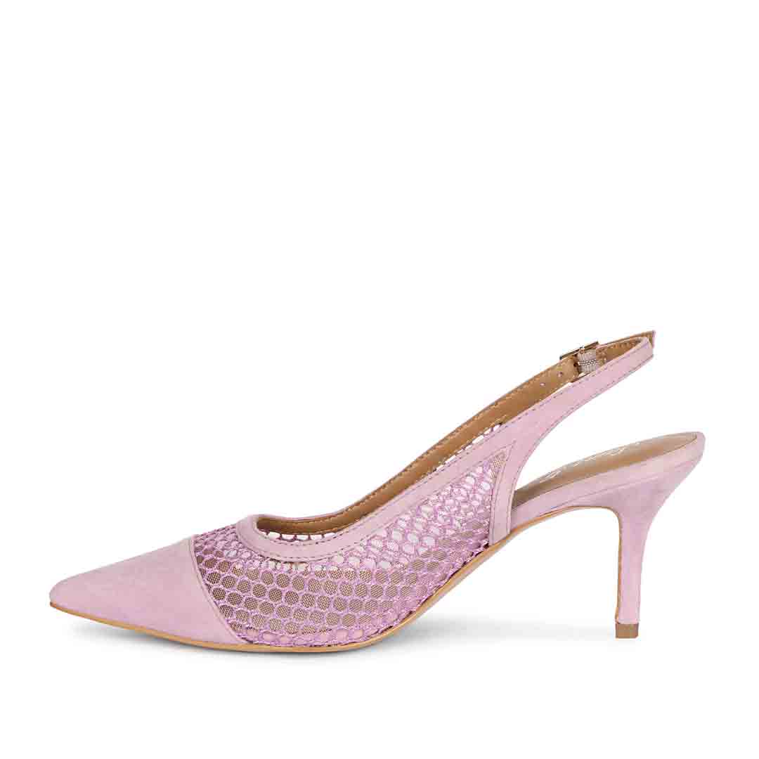 Saint Katy Lilac Leather & Premium Net Slingback Pumps - Image 5