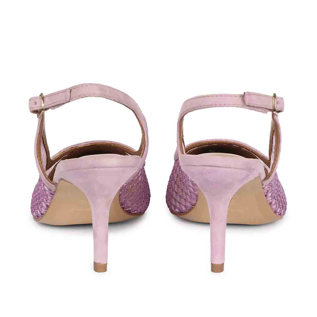 Saint Katy Lilac Leather & Premium Net Slingback Pumps - Image 6