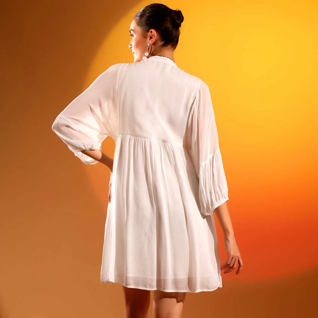 Saint Womens Embroidered White Viscose Crepe Short Dress - Image 3