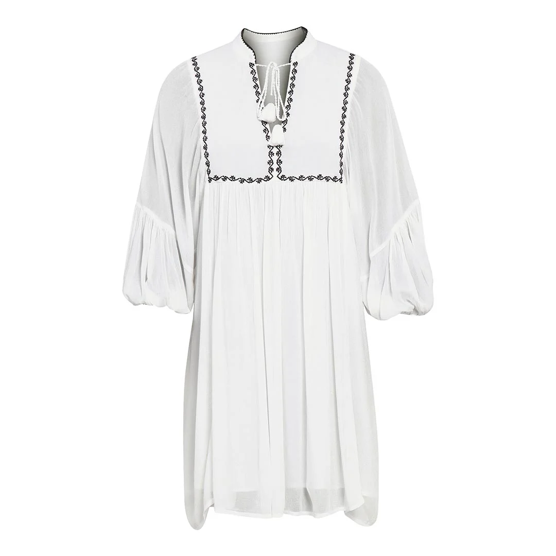Saint Womens Embroidered White Viscose Crepe Short Dress - Image 5