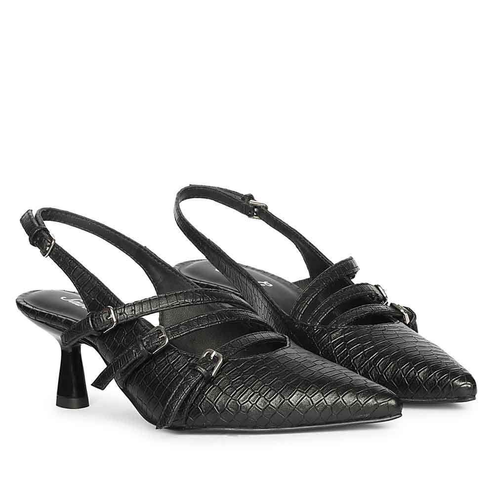 Saint Kayla Buckle Straps Black Croc Embossed Leather Pumps - Image 3