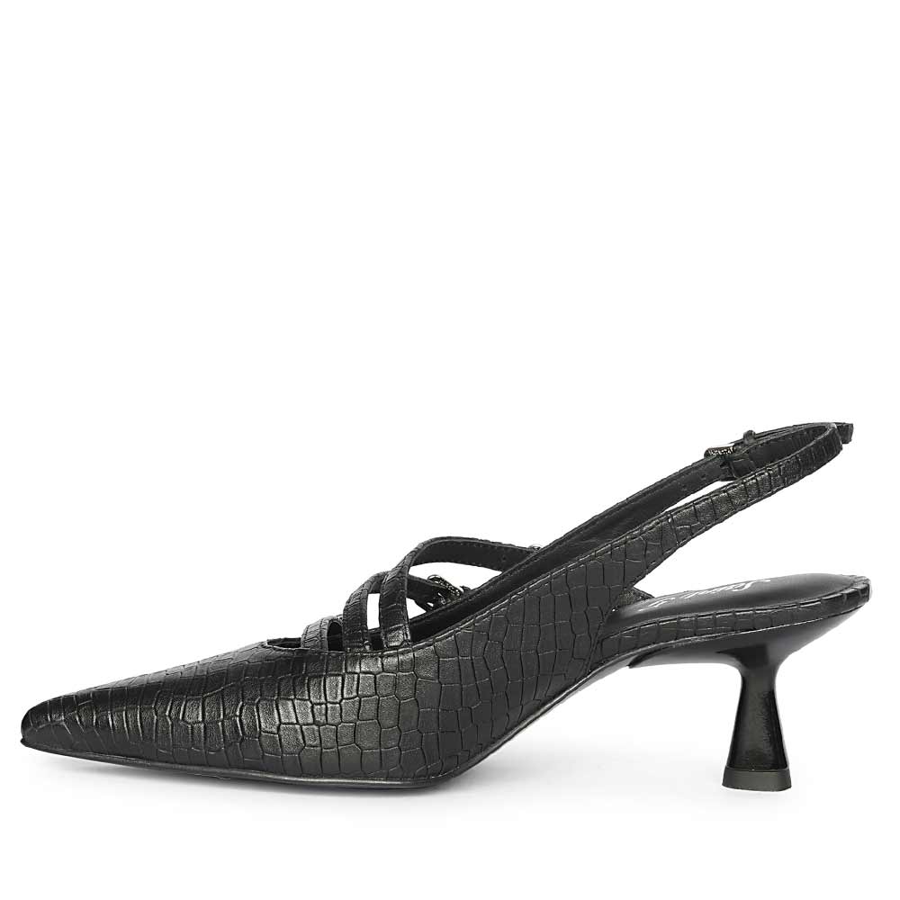 Saint Kayla Buckle Straps Black Croc Embossed Leather Pumps - Image 4