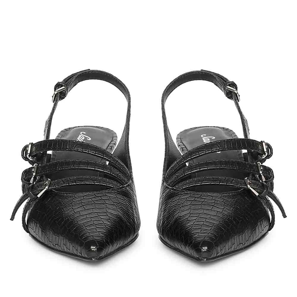 Saint Kayla Buckle Straps Black Croc Embossed Leather Pumps - Image 5