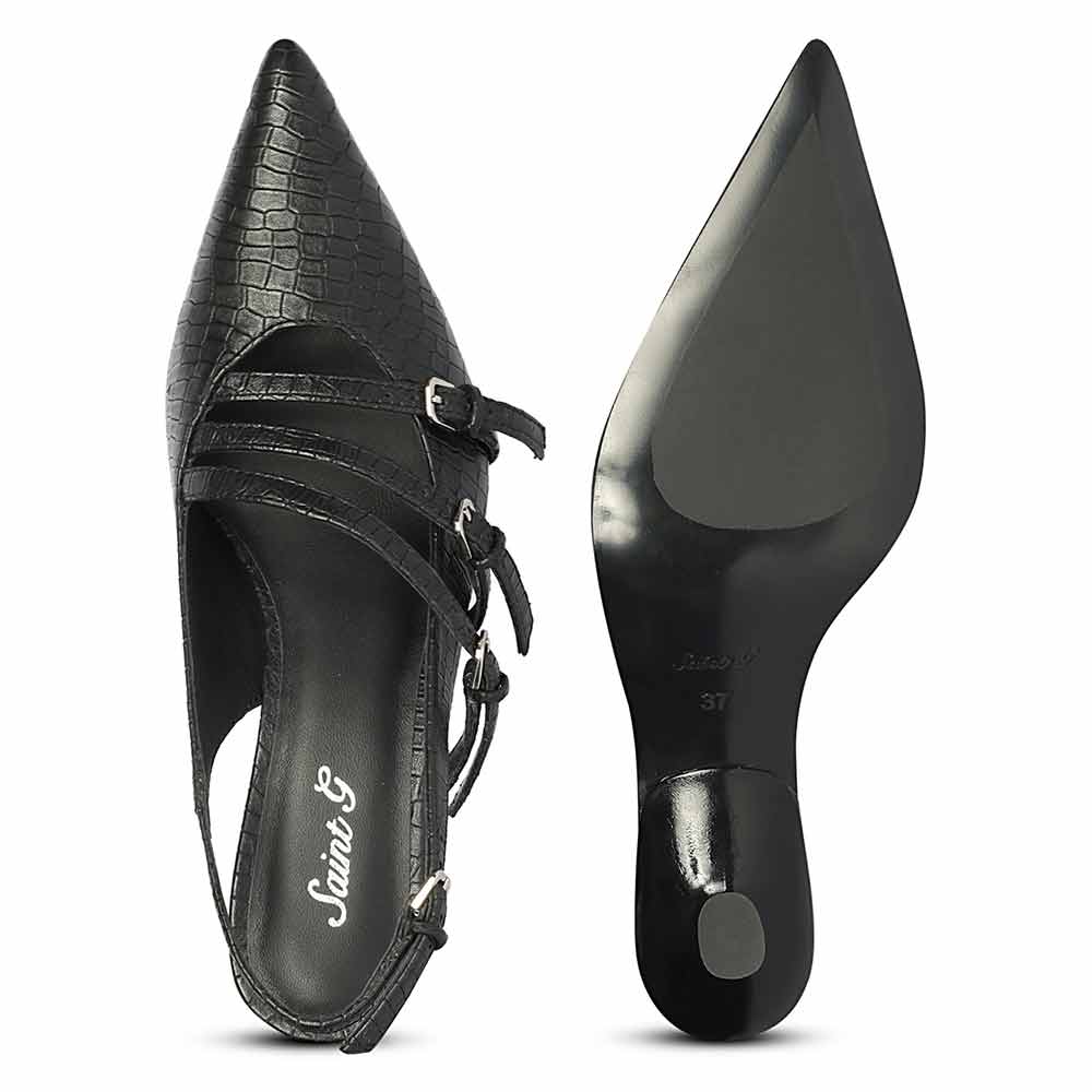 Saint Kayla Buckle Straps Black Croc Embossed Leather Pumps - Image 7