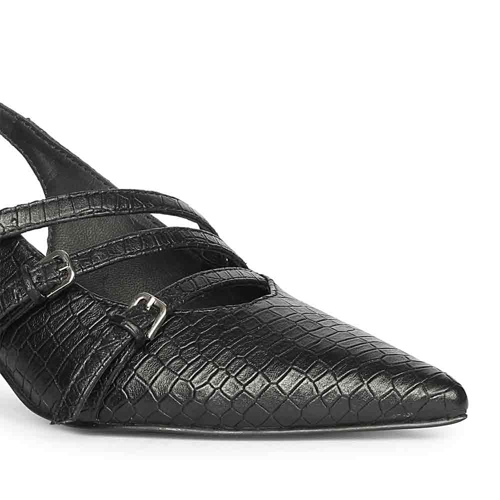 Saint Kayla Buckle Straps Black Croc Embossed Leather Pumps - Image 8