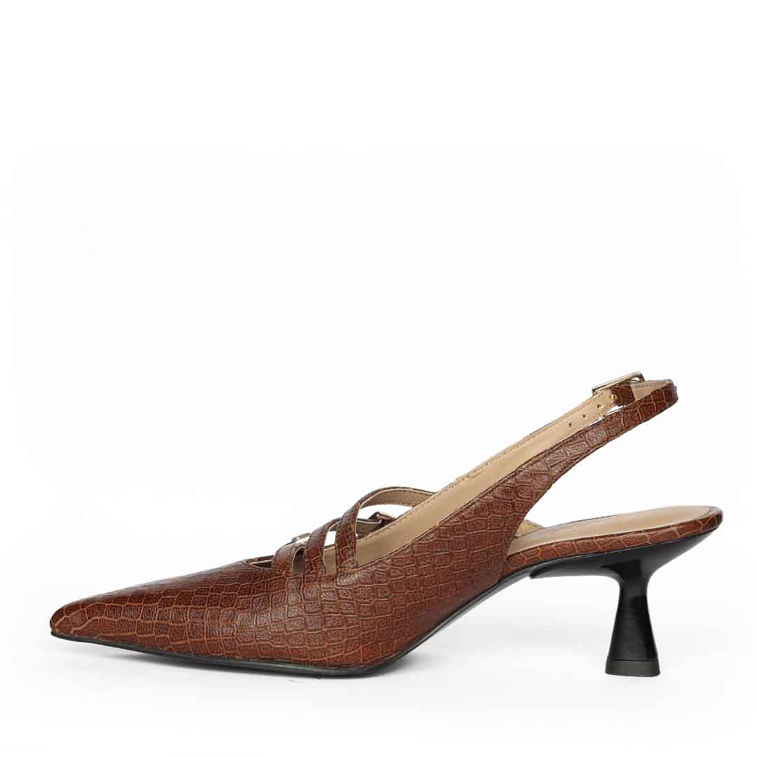 Saint Kayla Buckle Straps Brown Croc Embossed Leather Pumps - Image 4