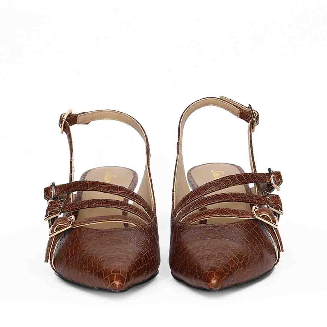 Saint Kayla Buckle Straps Brown Croc Embossed Leather Pumps - Image 5