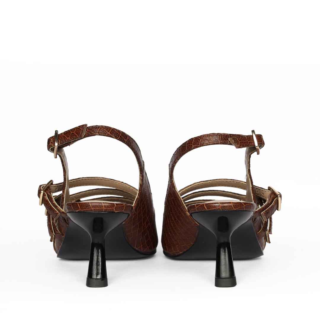 Saint Kayla Buckle Straps Brown Croc Embossed Leather Pumps - Image 6