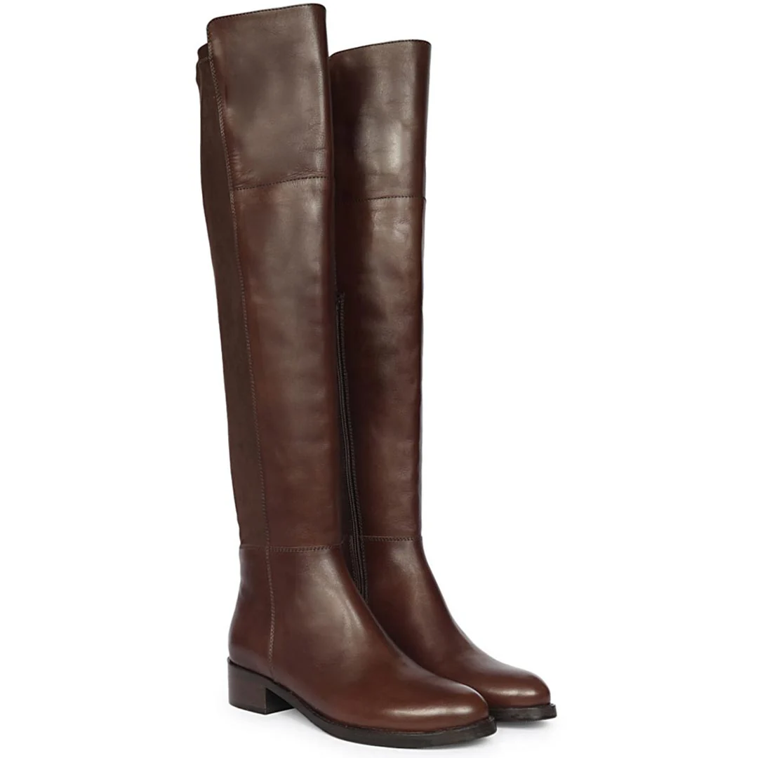 Saint Kayleigh Brown Leather Above The Knee Boots - Image 3