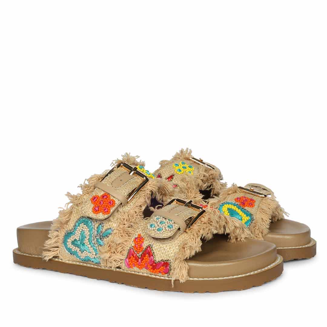 Saint Keisha Boho Fringe Embroidered Footbed Sandals - Image 2