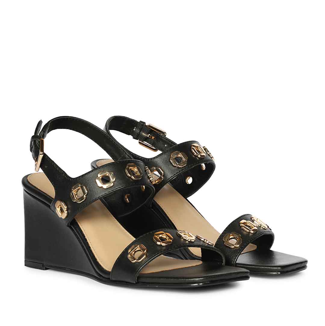 Saint Kendall Gold Eyelet  Black Wedge Heels - Image 2