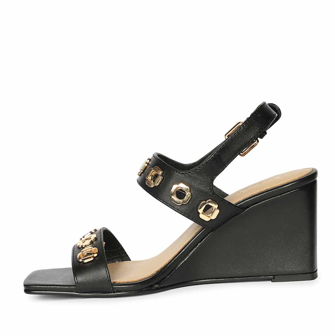 Saint Kendall Gold Eyelet  Black Wedge Heels - Image 3