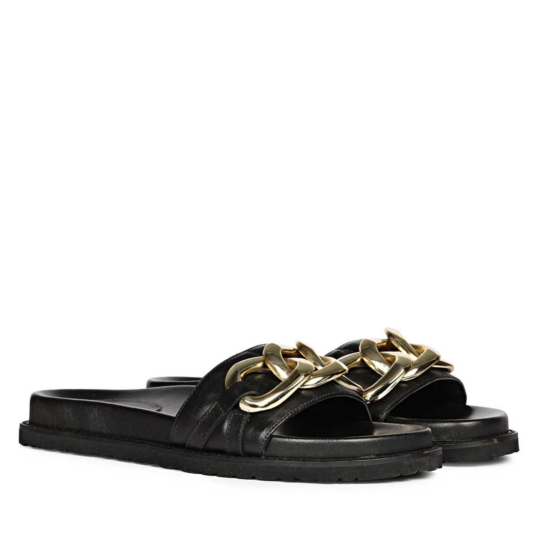 Saint Kiera Black Leather Flat Slides - Image 3