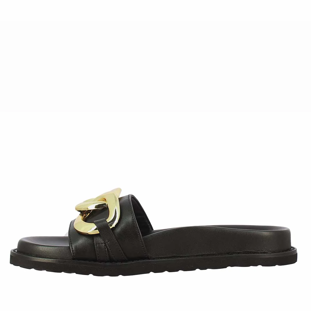 Saint Kiera Black Leather Flat Slides - Image 4
