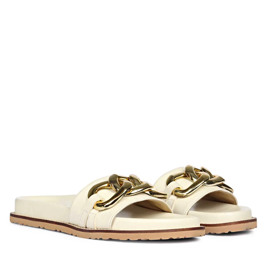 Saint Kiera Off White Leather Flat Slides - Image 3