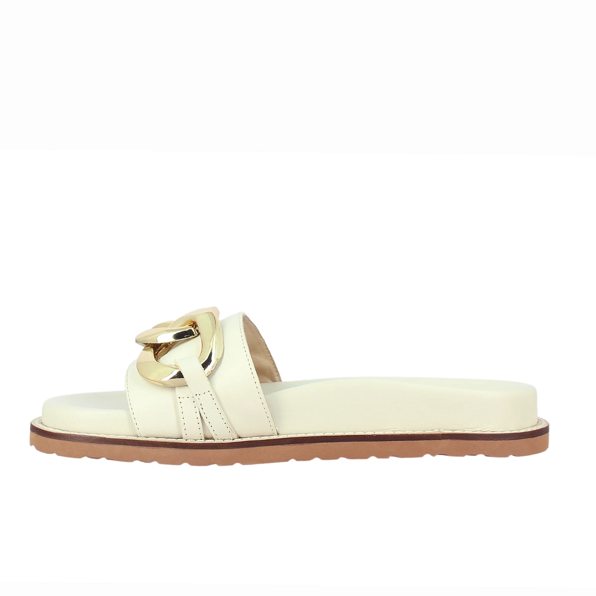 Saint Kiera Off White Leather Flat Slides - Image 4