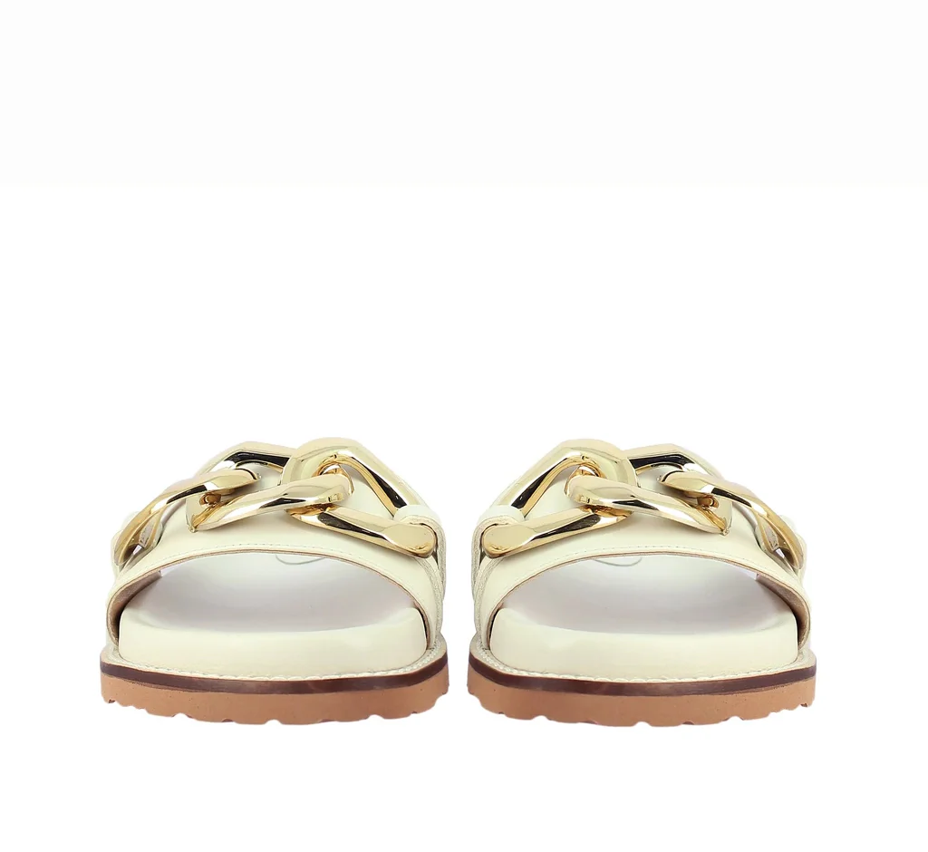 Saint Kiera Off White Leather Flat Slides - Image 5