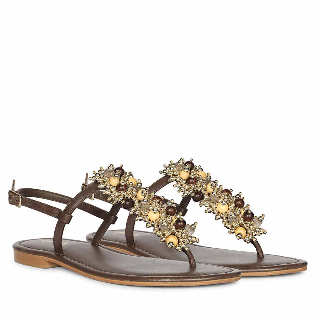 Saint Kierel Jeweled Brown Leather Sandals - Image 2