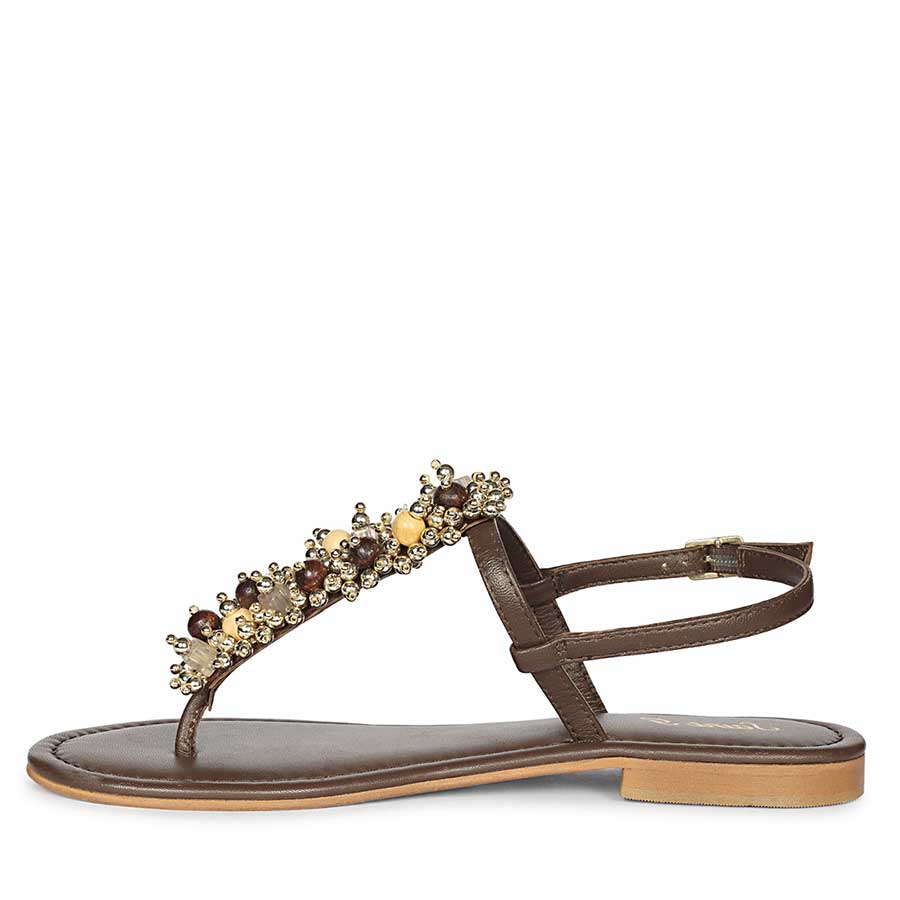 Saint Kierel Jeweled Brown Leather Sandals - Image 3