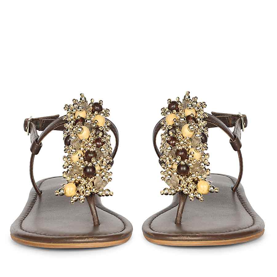 Saint Kierel Jeweled Brown Leather Sandals - Image 4