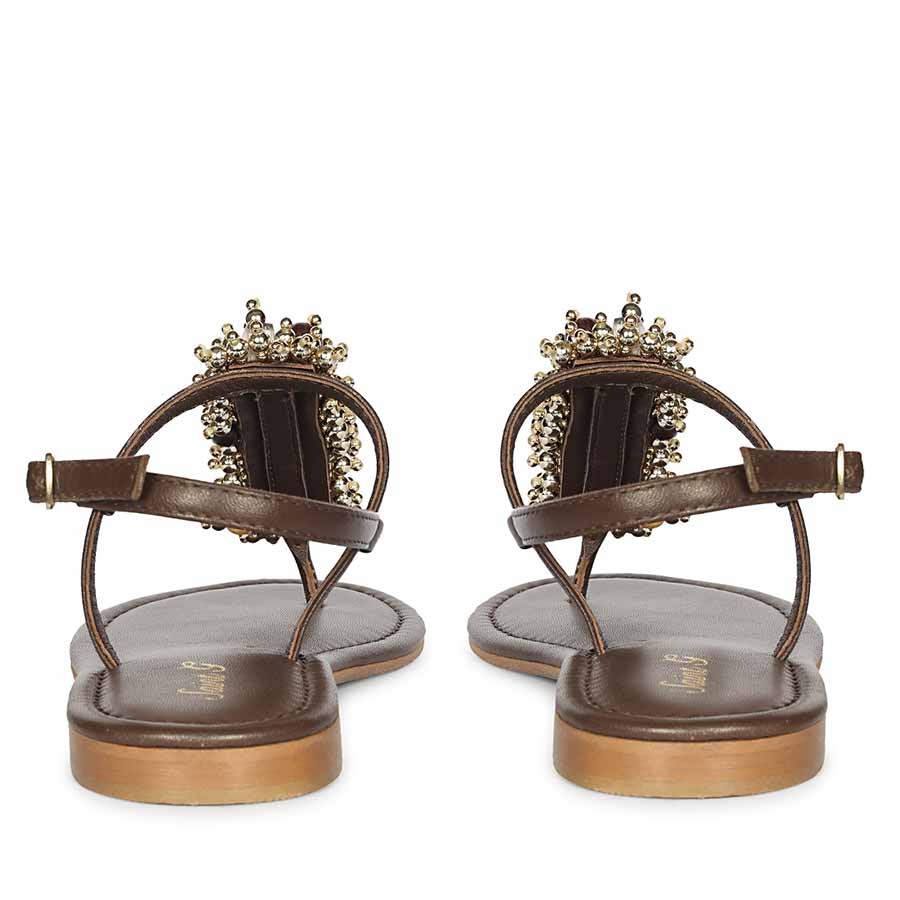 Saint Kierel Jeweled Brown Leather Sandals - Image 5