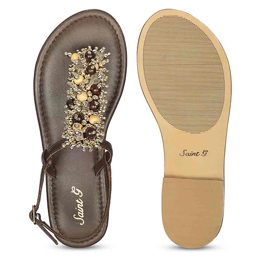 Saint Kierel Jeweled Brown Leather Sandals - Image 6