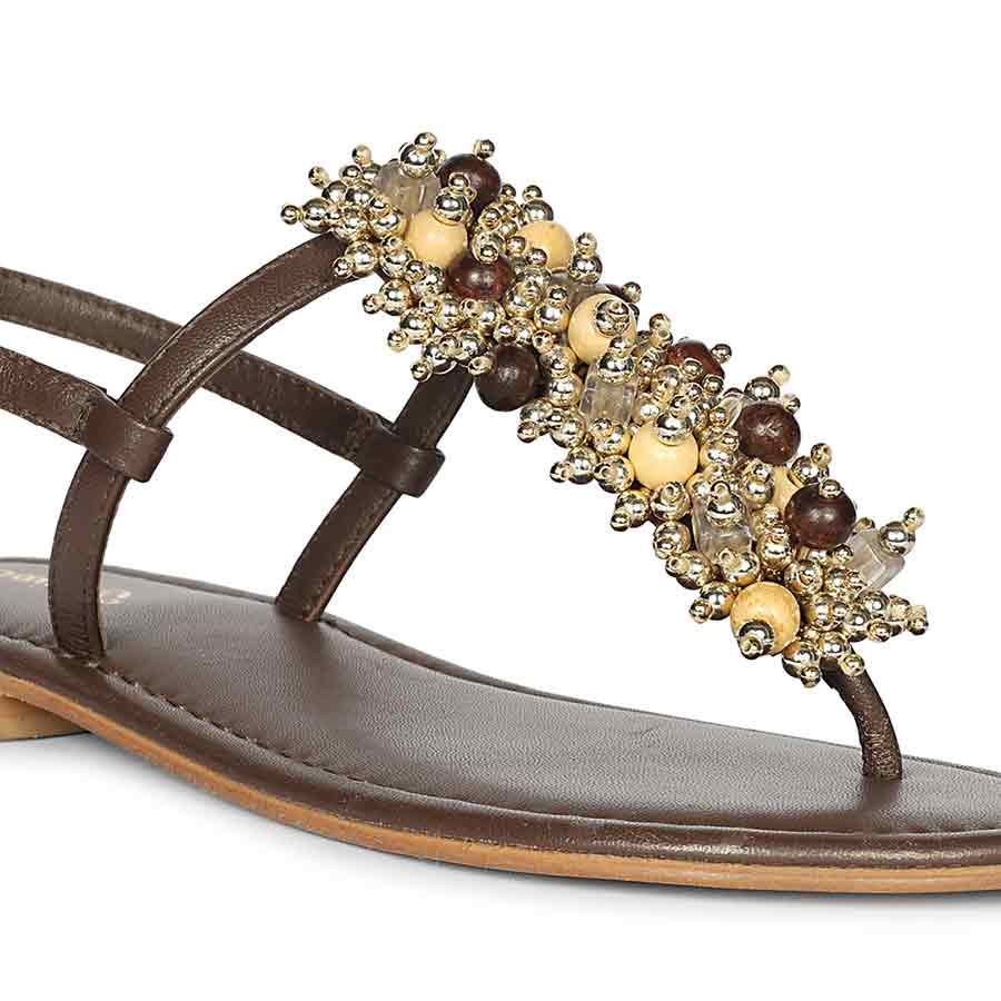 Saint Kierel Jeweled Brown Leather Sandals - Image 7